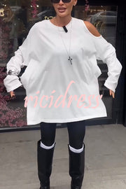 Various Ways Cutout Shoulder Long Sleeve Side Button Relaxed T-shirts