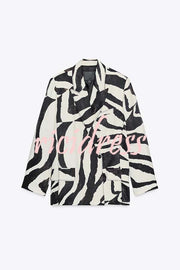 Breath of Freedom Animal Print Button Up Long Sleeve Lapel Loose Blazer