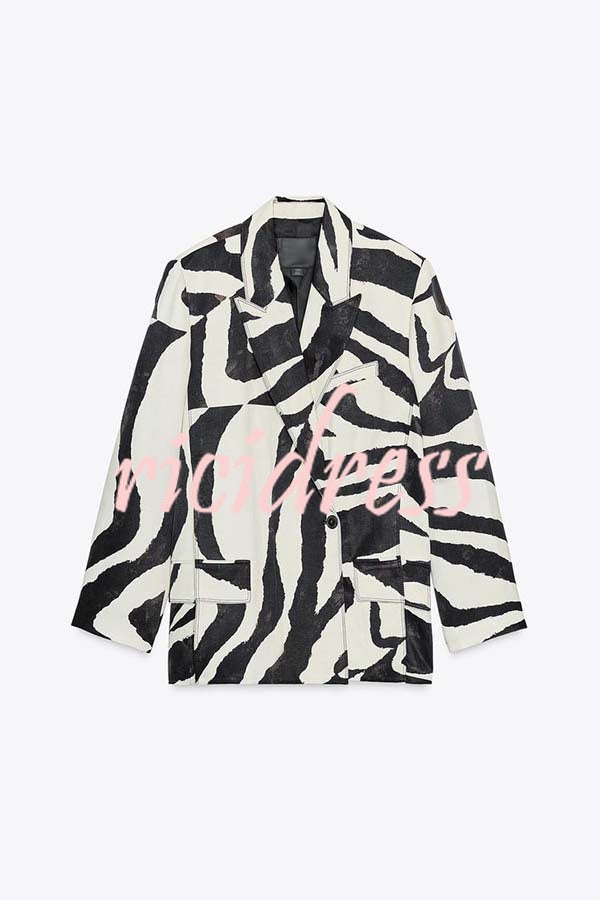 Breath of Freedom Animal Print Button Up Long Sleeve Lapel Loose Blazer