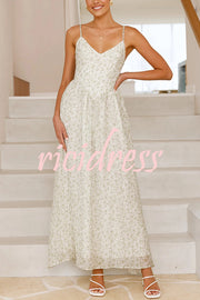 Floral Print V-Neck Sleeveless Back Tie Pocket Maxi Dress