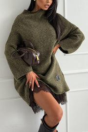 Cozy Ember Knit High Neck Long Sleeve Relaxed Sweater Mini Dress