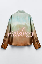 Fashionable Gradient Print Lapel Long Sleeve Casual Shirt