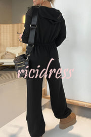 Cozy Days Long Sleeve Pocket Hooded Drawstring Jumpsuit