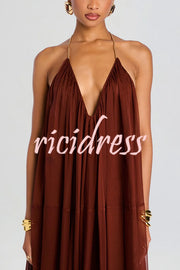 Flowing Lightweight Chiffon Chain Halter Neck Detail Backless A-line Maxi Dress