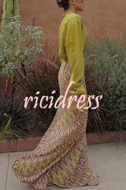 Moonlit Waltz Knit Jacquard Zigzag Print High Rise Stretch Flare Maxi Skirt