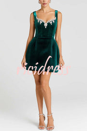 Blair Luxurious Velvet Jewel-encrusted Sweetheart Neck Pocket Tulip Stretch Mini Dress