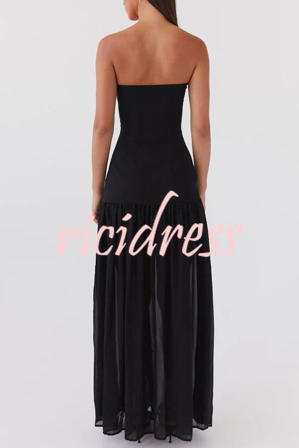 Eden Patchwork Semi-sheer Chiffon Strapless Maxi Dress