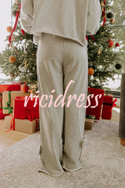 Dear Daydream Loose Bow Tie Long-Sleeved Sweatshirt and Elastic Waist Pocket Pants Set