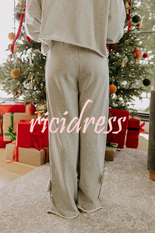 Dear Daydream Loose Bow Tie Long-Sleeved Sweatshirt and Elastic Waist Pocket Pants Set
