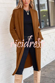 Solid Color Long-sleeved Casual Loose Pocket Mid-length Cardigan