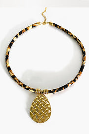 Leopard Print Velvet Rope Design Stainless Steel Necklace