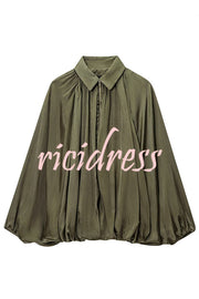 Fashion Lapel Loose Puff Long Sleeve Casual Zipper Jacket