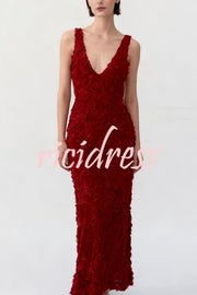 Three-dimensional Flower Sexy V-neck Slim Maxi Dress