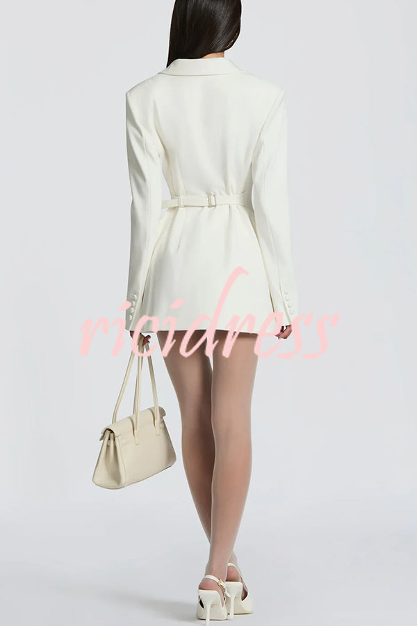 Elvira Double-breasted Long Sleeve Adjustable Back Belt Lapel Blazer Mini Dress