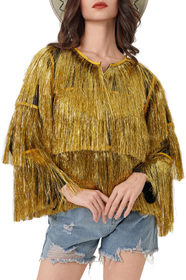 Start The Party Gold Foil Tassels Long Sleeve Jacket