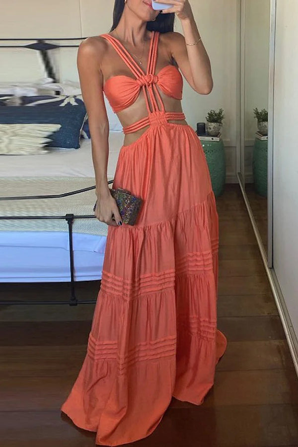 Chic Lady Straps Hollow Out Backless Irregular Vacation Maxi Dresses