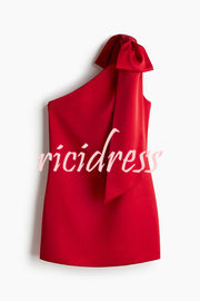 Perfect Holiday Date Oversized Bow Detail One Shoulder H-line Mini Dress