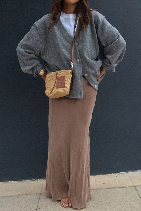 Solid Color V-Neck Button Casual Pocket Knit Cardigan