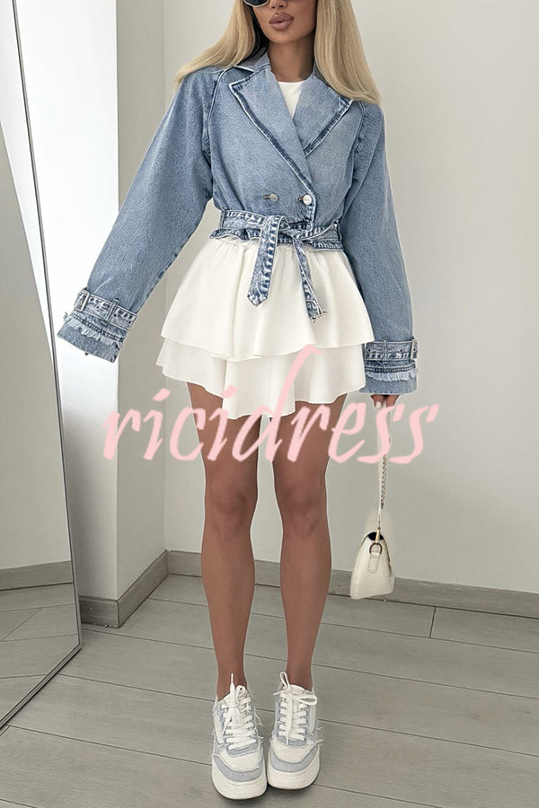 Fashion Lapel Long-sleeved Short Denim Jacket