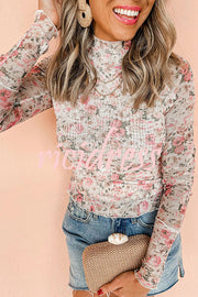 Floral Print Turtleneck Long Sleeve Stretch Bottoming Shirt