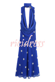 Fashion Polka Dot Print Sexy Halter Neck Backless Maxi Dress