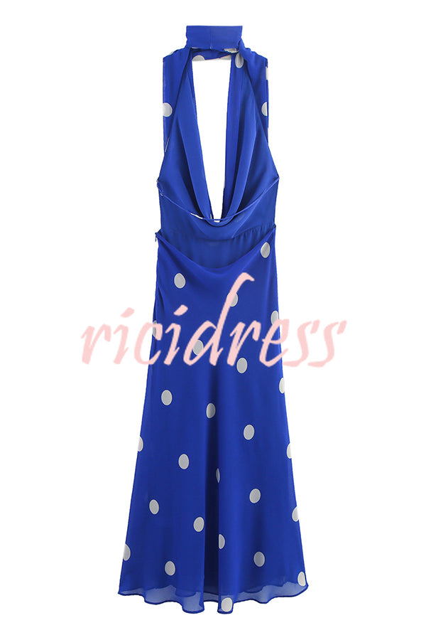 Fashion Polka Dot Print Sexy Halter Neck Backless Maxi Dress