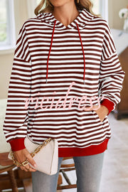 Striped Print Long Sleeve Pocket Loose Hoodie