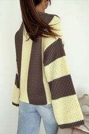 Fashionable Colorblock Loose Long-sleeved Casual Knitted Sweater