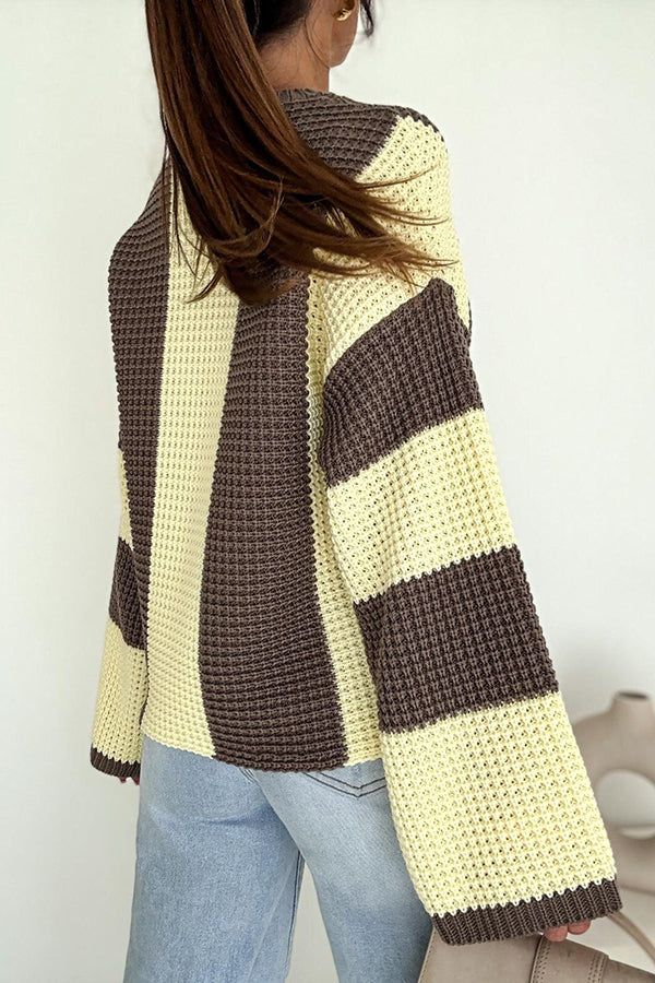 Fashionable Colorblock Loose Long-sleeved Casual Knitted Sweater