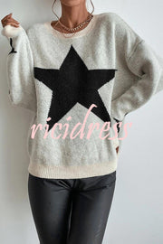 Essnce Star Pattern Crew Neck Long Sleeve Sweater