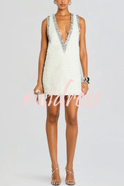 Cocktail Charm Sequin Colorblock Trim V-neck Sleeveless A-line Mini Dress