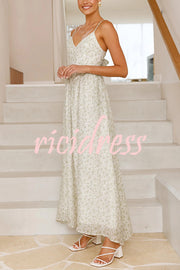 Floral Print V-Neck Sleeveless Back Tie Pocket Maxi Dress