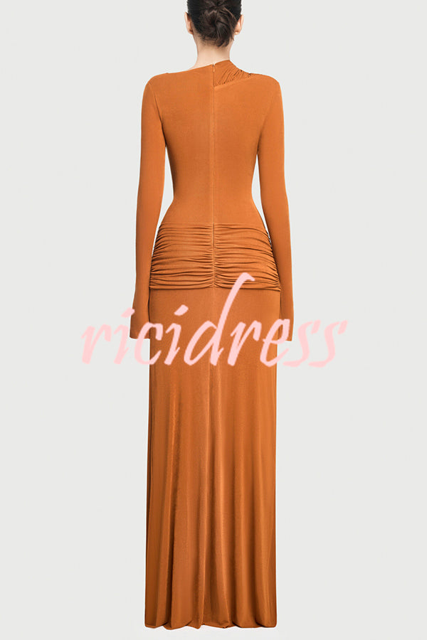 Stylish Long-sleeved Slim-fit Pleated Elegant Maxi Dress