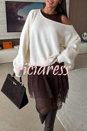 Upper East Chic Knit Wide Neck Long Sleeve Relaxed Sweater