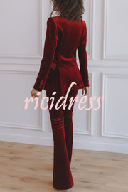 Delicate Daze Velvet Satin Lapel Button Up Long Sleeve Tapered Waist Blazer