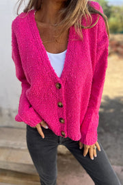 Solid Color V-neck Long-sleeved Fashionable Knitted Cardigan