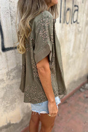 Unique Print Lapel Short Sleeve Casual Loose Shirt