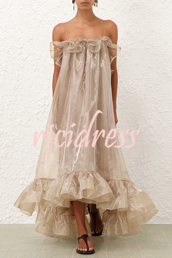 By The Sea Organza Ruffle High Low Hem Slip A-line Maxi Dress