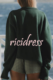 Fashionable Fish Pattern Round Neck Loose Knitted Sweater