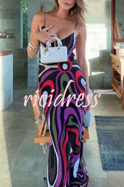 Love in Venice Unique Print V-neck Slit Slip Maxi Dress