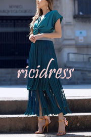 Elegant Tassel Hem Elastic Waist Casual Maxi Skirt