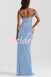 Sexy See-Through Lace Suspender Slim Slit Maxi Dress