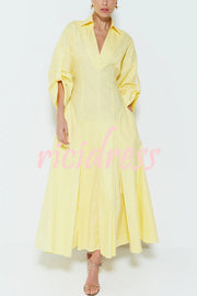 Newtown Wide Sleeve Pocketed Umbrella Hem Shirt Maxi Dress