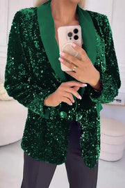 Fashion Sequin Lapel Long Sleeve Casual Blazer