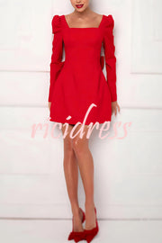 Gift for You Puff Shoulder Long Sleeve Back Bow Detail Mini Dress