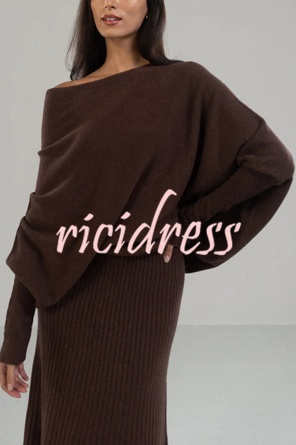 Solid Color Round Neck Long Sleeve Loose Knitted Sweater