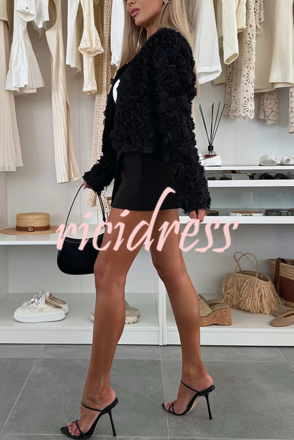 Fashionable Three-dimensional Flower Casual Long-sleeved Cropped Jacket