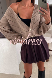Fashion Hollow Knitted V-neck Button Loose Cardigan