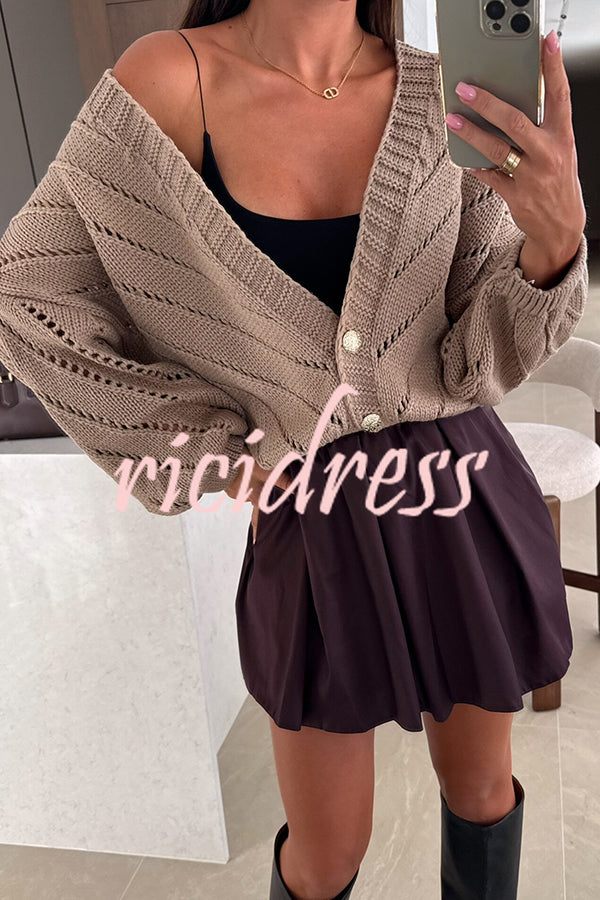 Fashion Hollow Knitted V-neck Button Loose Cardigan