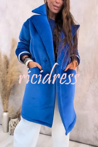 A Pleasant Winter Button Up Long Sleeve Pocket Lapel Loose Midi Jacket